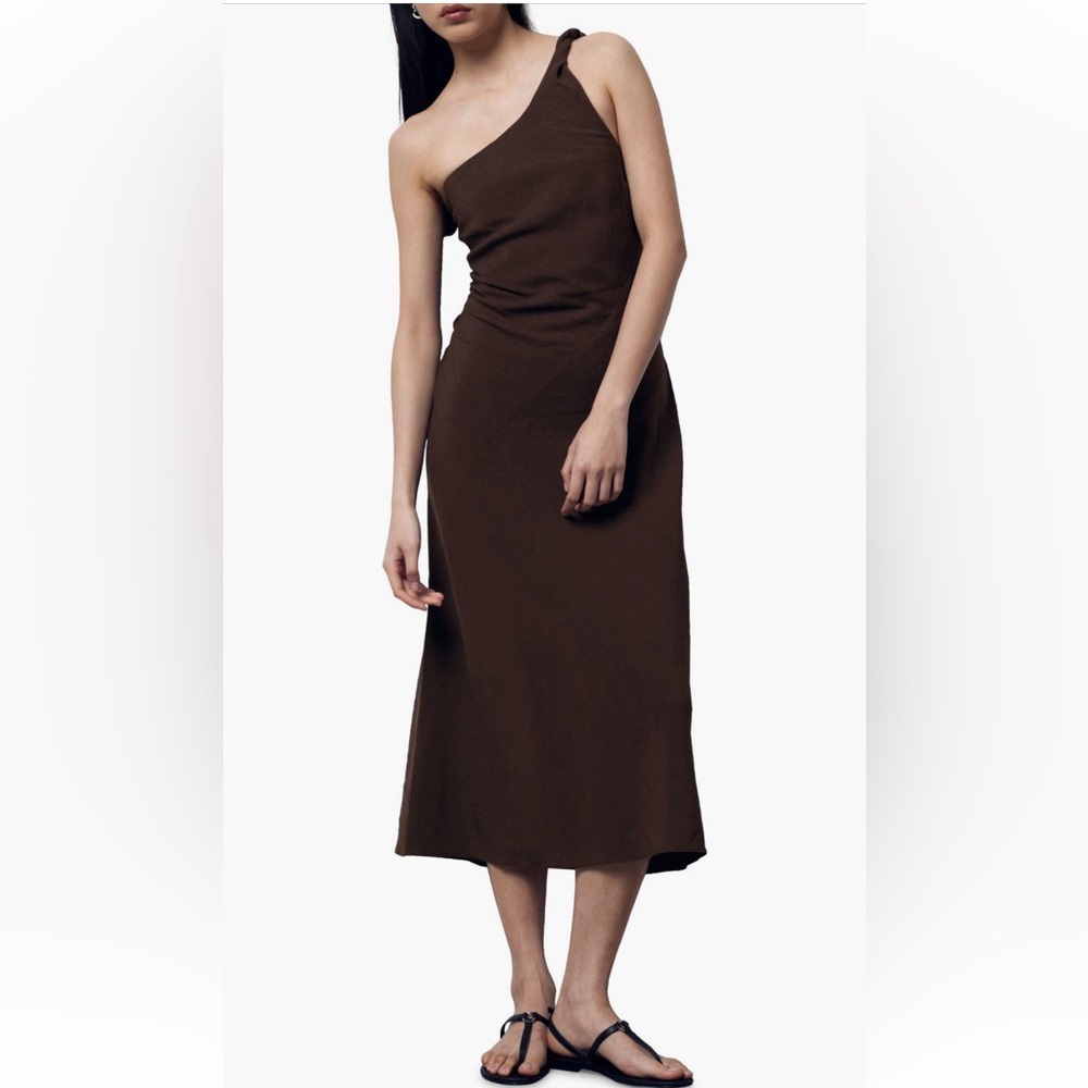 & Other Stories Brown One Shoulder Midi Dress
